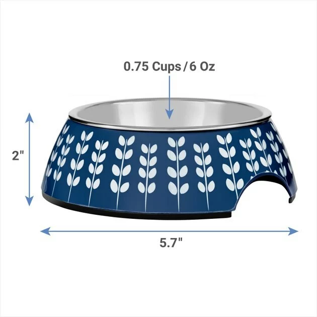 Frisco Leaf Design Stainless Steel Dog & Cat Bowl, Blue 4 Frisco Leaf Design Stainless Steel Dog & Cat Bowl, Blue - Image 2