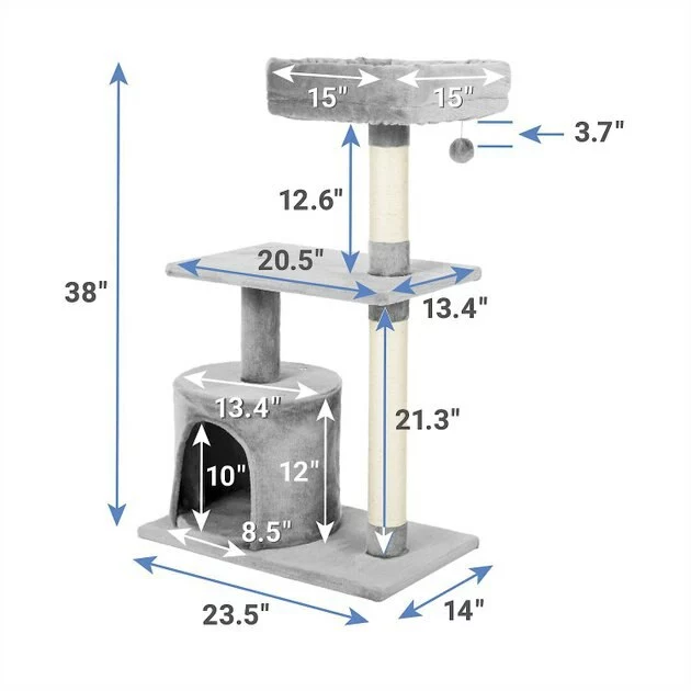 Frisco 61-in Faux Fur Tree & Condo, Gray + 38-in Cat Tree & Condo, Top Perch & Toy, Gray 9 Frisco 61-in Faux Fur Tree & Condo, Gray + 38-in Cat Tree & Condo, Top Perch & Toy, Gray - Image 7
