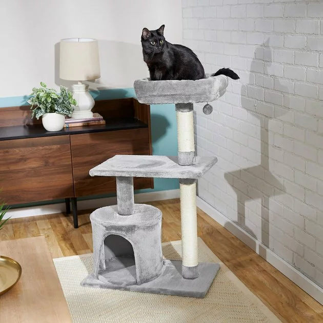 Frisco 61-in Faux Fur Tree & Condo, Gray + 38-in Cat Tree & Condo, Top Perch & Toy, Gray 11 Frisco 61-in Faux Fur Tree & Condo, Gray + 38-in Cat Tree & Condo, Top Perch & Toy, Gray - Image 9