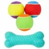 Frisco||Playology Frisco Fetch Squeaking Colorful Tennis Ball, 3-Pack + Playology All Natural Dual Layer Bone Dog Toy, Large, Peanut Butter Scented -The Frisco Store 319022 MAIN. SY630 V1630558008