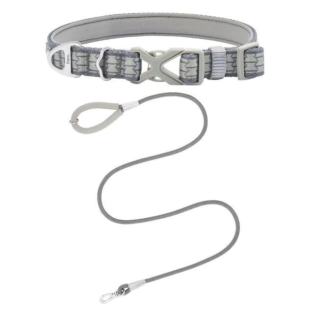 Frisco Outdoor Comfort Print Nylon Padded Collar, Large, Neck: 18 -26-in, Width: 1-in + Outdoor Ultra Reflective Rope Leash With Padded Handle, Stone Gray, 6 - ft 3 Frisco Outdoor Comfort Print Nylon Padded Collar, Large, Neck: 18 -26-in, Width: 1-in + Outdoor Ultra Reflective Rope Leash With Padded Handle, Stone Gray, 6 - ft