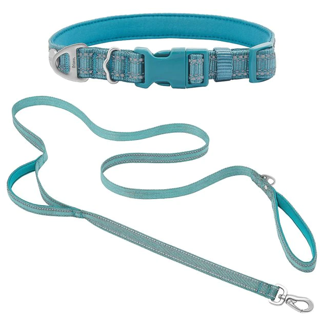 Frisco Outdoor Nylon Reflective Comfort Padded Collar, Bayou Teal, Extra Small, Neck: 8-12-in, Width: 5/8th-in + Dog Leash, Bayou Teal, Small - Length: 6-ft, Width: 5/8-in 3 Frisco Outdoor Nylon Reflective Comfort Padded Collar, Bayou Teal, Extra Small, Neck: 8-12-in, Width: 5/8th-in + Dog Leash, Bayou Teal, Small - Length: 6-ft, Width: 5/8-in