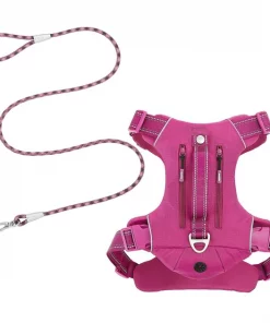 Frisco Outdoor Premium Ripstop Nylon Harness with Pocket, Boysenberry Purple, Extra Large, Neck: 22 to 34-in, Girth: 32 to 44-in + Waterproof Stinkproof PVC Rope Leash, Shadow Purple, 6 Ft.