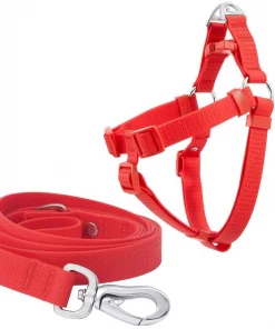 Frisco Outdoor Solid Textured Waterproof Stink Proof PVC Harness, Sunset Orage, Large, Neck: 19 to 27-in, Girth: 23 to 36-in + Dog Leash, Sunset Orange, LG - Length: 6-ft, Width: 1-in