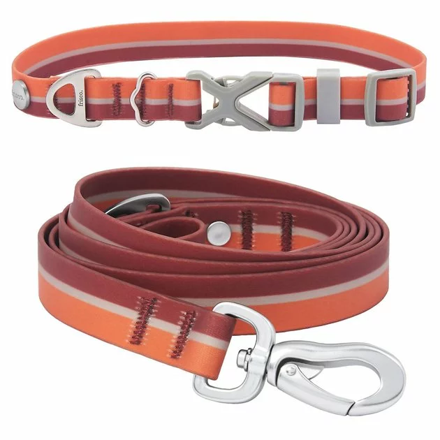 Frisco Outdoor Two Toned Waterproof Stink Proof PVC Collar, Flamepoint Orange, Large, Neck: 18 ½ 26-in, Width: 1-in + Dog Leash, Sunset Orange, Large - Length: 6-ft, Width: 1-in 3 Frisco Outdoor Two Toned Waterproof Stink Proof PVC Collar, Flamepoint Orange, Large, Neck: 18 ½ 26-in, Width: 1-in + Dog Leash, Sunset Orange, Large - Length: 6-ft, Width: 1-in