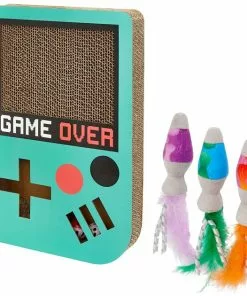 Frisco Retro Game Over Scratcher Toy + Retro Lava Lamp Plush Cat Toy with Catnip, 3 count