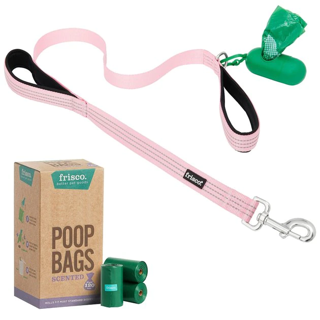 Frisco Traffic Leash with Padded Handles & Poop Bag Dispenser, Pink, Length: 4-ft, Width: 1-in + Refill Dog Poop Bags, Scented, 120 count 3 Frisco Traffic Leash with Padded Handles & Poop Bag Dispenser, Pink, Length: 4-ft, Width: 1-in + Refill Dog Poop Bags, Scented, 120 count