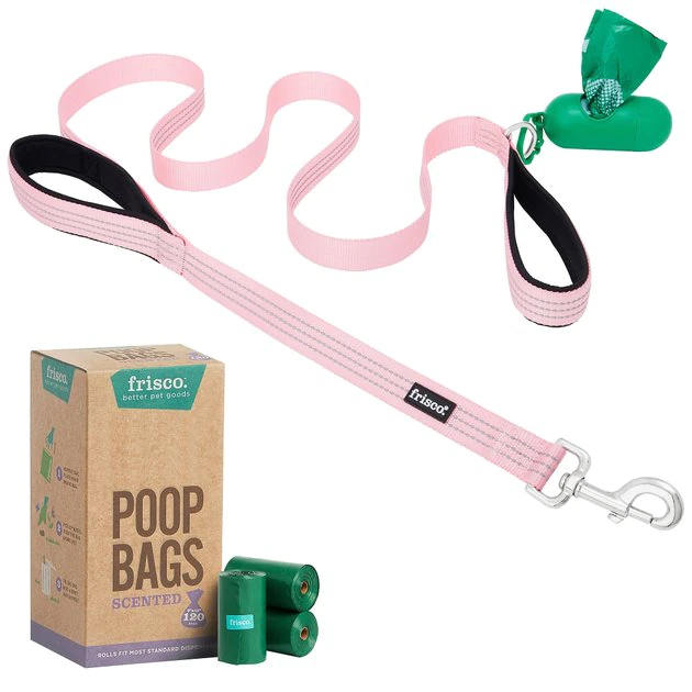 Frisco Traffic Leash with Padded Handles & Poop Bag Dispenser, Pink, Length: 6ft, Width: 1-in + Refill Dog Poop Bags, Scented, 120 count 3 Frisco Traffic Leash with Padded Handles & Poop Bag Dispenser, Pink, Length: 6ft, Width: 1-in + Refill Dog Poop Bags, Scented, 120 count