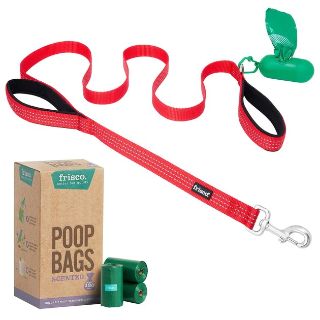 Frisco Traffic Leash with Padded Handles & Poop Bag Dispenser, Red, Length: 6ft, Width: 1-in + Refill Dog Poop Bags, Scented, 120 count 3 Frisco Traffic Leash with Padded Handles & Poop Bag Dispenser, Red, Length: 6ft, Width: 1-in + Refill Dog Poop Bags, Scented, 120 count