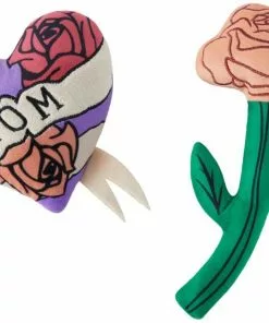 Frisco Mother's Day Rose & Heart Plush Squeaky Dog Toy, 2 count